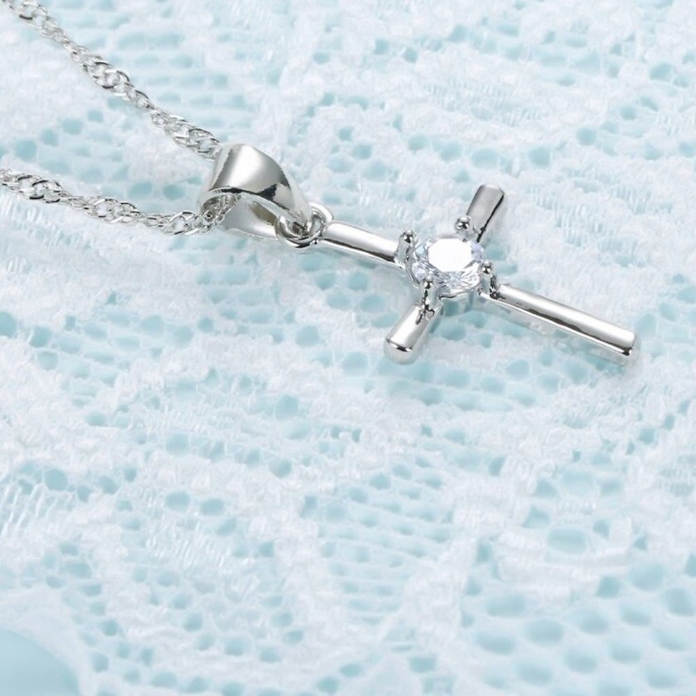 Cross Necklace Earrings 925 Sterling Silver Bundle Set - Picture 5 of 8